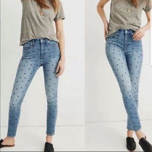 Madewell High Rise Women Jeans in Light Blue with Black Polka Dots